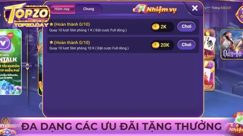 Đa dạng các ưu đãi tặng thưởng